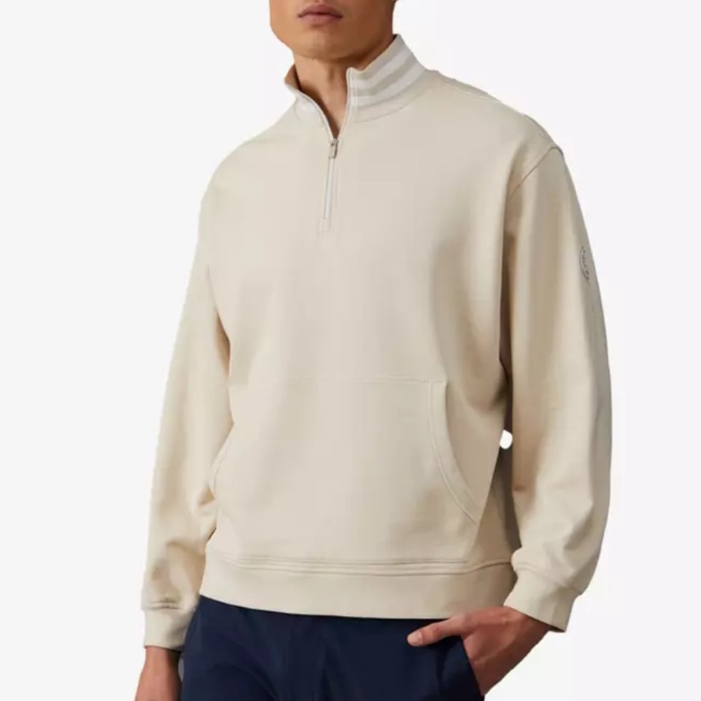 G/FORE Men Size L Golf Rib Collar French Terry Quarter Zip Pullover In Stone NWT